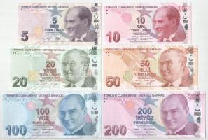 Törökország 2020. 50L + 2022. 5L-200L (5xklf) T:AU-F szép papír Turkey 2020. 50 Lira + 2022. 5 Lira - 200 Lira (5xdiff) C:AU-F fine paper