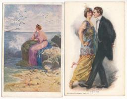 18 db RÉGI zsáner képeslap vegyes minőségben: hölgyek, szerelmes párok / 18 pre-1945 postcards in mixed quality: ladies, couples in love