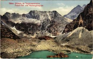 Tátra, Magas-Tátra, Vysoké Tatry; Békástó és Tengerszemcsúcs. Cattarino S. utóda Földes Samu kiadása / Froschsee, Meeraugspitze / lake, mountains (kopott sarkak / worn corners)