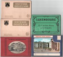 5 db főleg RÉGI külföldi képeslap füzet: Luxembourg, Warszawa, Ostende, Norway