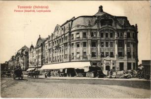 1912 Temesvár, Timisoara; Ferenc József út, Lloyd palota, piac. Gerő kiadása / street view, palace, market (EK)