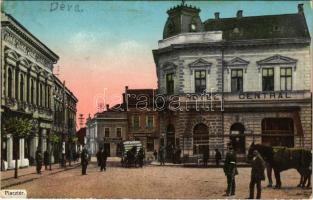 Déva, Deva; Piac tér, Hotel Central szálloda és kávéház, Baum Mór, Maschalkó János üzlete. Hirsch Adolf kiadása / market square, hotel, café, shops (fl)