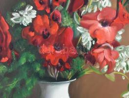 Láta László (1938-): kardvirágok. Olaj, farost. Jelzett. 60x50 cm Dekoratív fakeretben