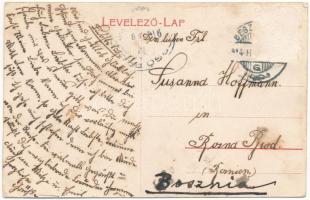 1914 Beszterce, Bistritz, Bistrita; Fa utca, Beszterce Vidéke Takarékpénztár, üzletek / Holzgasse. B...