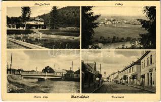 Maroshévíz, Toplita; Bánffy fürdő, látkép, Maros hídja, utca részlet. Aszalós Erzsébet kiadása / spa, baths, bridge, street view (EK)