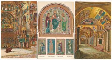 6 db RÉGI litho művész képeslap tokban: Velence Szent Márk Bazilika / 6 pre-1945 litho art postcards in case: Venezia St Marks Basilica