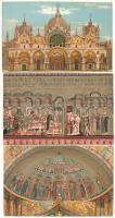 6 db RÉGI litho művész képeslap tokban: Velence Szent Márk Bazilika / 6 pre-1945 litho art postcards...