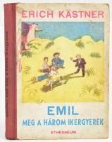 Kästner, Erich: Emil meg a három ikergyerek. Walter Trier rajzaival. Ford.: Varsányi Géza. Bp., [1934], Athenaeum, 140 p. Első kiadás. Kiadói illusztrált félvászon-kötés, kissé viseltes, foltos borítóval, helyenként javított, kissé foltos lapokkal, néhány lapon ceruzás firkákkal.