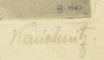 Kuachnitz jelzéssel: A háború utáni romos Sopron, 1947. Rézkarc, papír, jelzett a karcon, üvegezett ...