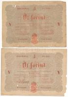1848. 5Ft Kossuth bankó vörösesbarna nyomat (2db) T:VG ly., anyaghiány Adamo G109