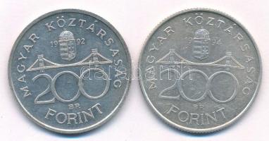 1992. 200Ft Ag "MNB" + 1994. 200Ft Ag "Deák" T:AU,XF karc