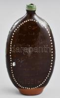 Madaras butéla, feliratos, humoros. 1981 Mázas kerámia, kézzel festett, hibátlan 21 cm