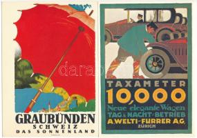 6 db modern svájci reprint reklám képeslap plakátokról / 6 modern Swiss reprint postcards of adverti...