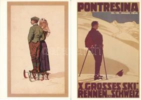 6 db modern svájci reprint reklám képeslap plakátokról, sok sport / 6 modern Swiss reprint postcards of advertising posters, many sport