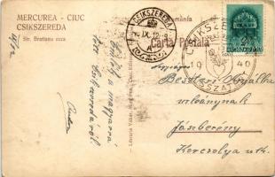 1940 Csíkszereda, Miercurea Ciuc; Str. Bratianu / Bratianu utca, automobil, Dacia étterem, Vákár üzl...