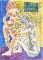 Durkó Gábor (1916-2003), össz. 5 db mű: Női aktok és alakok. Monotípia, papír. Mindegyik jelzett. Eg...