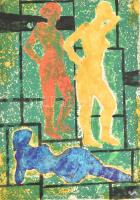 Durkó Gábor (1916-2003), össz. 5 db mű: Női aktok és alakok. Monotípia, papír. Mindegyik jelzett. Eg...