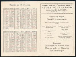 1914 Magyar Vetőmagvagakat Nemesítő Társaság kinyitható kártyanaptár - kukorica naptár