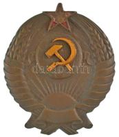 Szovjetunió ~1930. Részben aranyozott, zománcozott bronz sapkajelvény (61x51mm) T:XF zománchibás Soviet Union ~1930. Partially gilt, enamelled bronze cap badge (61x51mm) C:XF enamel error