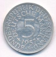 NSZK 1957F 5M Ag T:XF karc, kis patina FRG 1957F 5 Mark Ag C:XF scratch, small patina Krause KM# 112.1