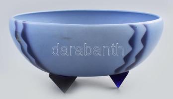 Castellux kékes színezésű kínáló, 3 db geometrikus üveglábon, jelzéssel, kopással, d: 28 cm, m: 13,5...