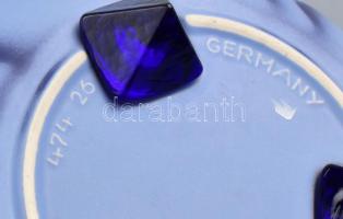 Castellux kékes színezésű kínáló, 3 db geometrikus üveglábon, jelzéssel, kopással, d: 28 cm, m: 13,5...