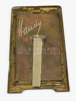 Szecessziós üvegezett bronz képkeret, támasztója pótolt, 14x8,5 cm