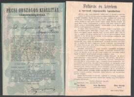 1907, 08 2 db tárgysorsjáték nyereményjáték reklámja. Pécsi Országos Kiállítás, Szatmári református egyházmegyei kiállítás