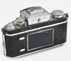 Exacta Ihagee Dresden fényképezőgép, Tessar 1:2,8 f=5cm objektívvel, sérült bőr tokjában