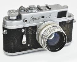 Zorkij-4 retro szovjet fényképezőgép, Jupiter 8 2/50 objektívvel, eredeti bőr tokjában, dohos lencsé...