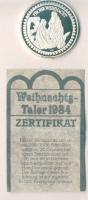 NSZK 1984. "Boldog karácsonyt!" Ag 20g emlékérem tanúsítvánnyal T:PP
