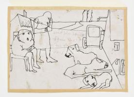 Lóránt János Demeter (1938-), kétoldalas mű: Ágyszám No.1. Tus, akvarell, papír. Jelezve balra lent....