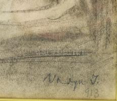 Ilosvai Varga István (1895-1978): Gyermek portré, 1913. Szén, papír. Jelezve jobbra lent. Üvegezett ...