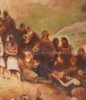 Halvax Gyula (1906-1984): Hegyibeszéd. Olaj, vászon, kartonon, jelezve jobbra lent. Sérült. 70×80 cm...