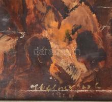 Halvax Gyula (1906-1984): Hegyibeszéd. Olaj, vászon, kartonon, jelezve jobbra lent. Sérült. 70×80 cm...