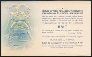 1914 Cegléd és vidéke fogadósok, vendéglősök, korcsmárosok és kávésok ipartársulata nyári mulatság dombornyomott meghívó 11x16 cm