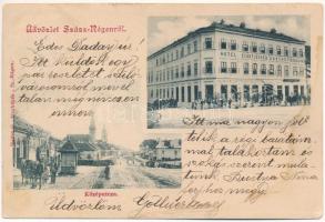 1901 Szászrégen, Reghin; Közép utca, Városi vendéglő és szálloda, Goldmann Samu üzlete. Heiter G. fényképész / Hotel Städtischer Gasthof, street (EK)