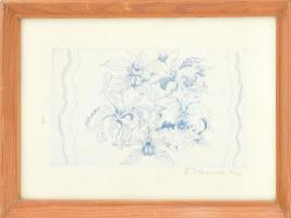 Ábrahám Rafael (1929-2014): Virágok. Rézkarc, papír, jelzett. Lapszéli apró foltokkal. Üvegezett fakeretben. 10x16,5 cm