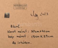 Mezős Béla (1949- ): Irtáson. Akril, karton. Jelzett, üvegezett keretben a hátoldalon a művész bélye...