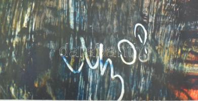 Mezős Béla (1949- ): Az ártér. Akril, karton. Jelzett, üvegezett keretben a hátoldalon a művész bély...