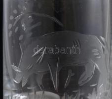 Stölzle Oberglas Masters collection vadászpohár szett, 6 db, klf csiszolt állatmintákkal, kopással, ...