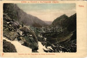 Tátra, Tatry; Kilátás az Öt-tóról a Kis-Tarpataki-völgybe. Feitzinger Ede 58. / Aussicht von den Fünf-Seen ins Kleine Kohlbachtal / lake, valley (Rb)