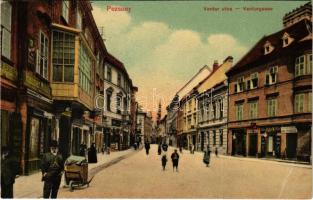 1908 Pozsony, Pressburg, Bratislava; Ventur utca, Hauser Mihály, Bader M. üzlete / Venturgasse / street view, shops (EB)