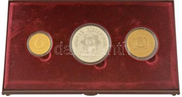 1998. Az 1848-1849. évi forradalom és szabadságharc 150. évfordulója 100Ft Cu-Ni-Zn + 2000Ft Ag + 20.000Ft Au (6,982g/0.986) kapszulában, eredeti dísztokban, tanúsítvánnyal T:PP kis karc / Hungary 1998. Commemorative coin series issued on the 150th Anniversary of the 1848/49 Hungarian Revolution 100 Forint Cu-Ni-Zn + 2000 Forint Ag + 20.000 Forint Au  (6,982g/0.986) in capsules, in original hard case with certificate C:PP small scratch Adamo EM150, EM151, EM152