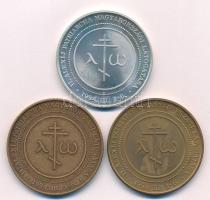 1994. II.Alexij patriarcha magyarországi látogatása peremén jelzett Ag, aranyozott és bronz emlékérem sor (3xklf) (31,06g/0.925/42,5mm) T:UNC,AU (eredetileg PP)