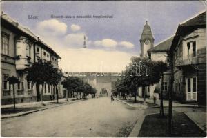 Lőcse, Levoca; Kossuth utca a Minoriták templomával. Braun Fülöp kiadása / street view, church (fl)