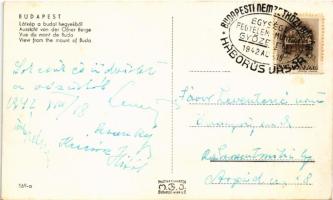 1942 Budapest, látkép a budai hegyekből + " Budapesti Nemzetközi Vásár Háborús Vásár Egység! Fe...