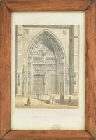 Nürnberg, a St. Lorenzkirche bejárata, XIX. sz. közepe. Színes acélmetszet, papír, jelzés nélkül. Üvegezett fakeretben. 18,5x14 cm