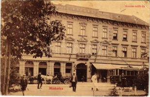 1906 Miskolc, Hotel Korona szálloda és kávéház, villamos (EB)