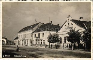 1941 Élesd, Alesd; Községháza, Klein Ilona, Gyógyszertár, Nivea creme patika, Mezey Márton és Osztreicher Sándor üzlete / town hall, pharmacy, shops (fl)